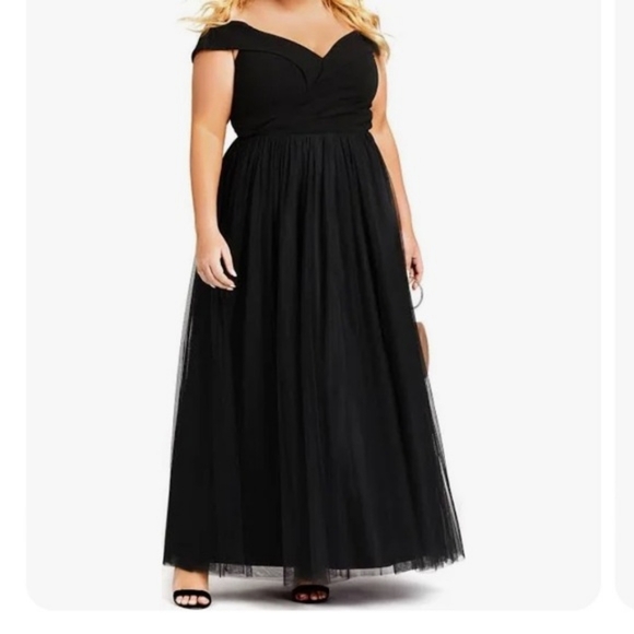 City Chic Rippled Tulle onyx maxi dress size - Picture 2 of 7